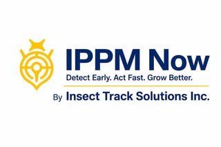 IPPM Now logo with gold geometric design and tagline Detect Early. Act Fast. Grow Better. by Insect Track Solutions Inc.